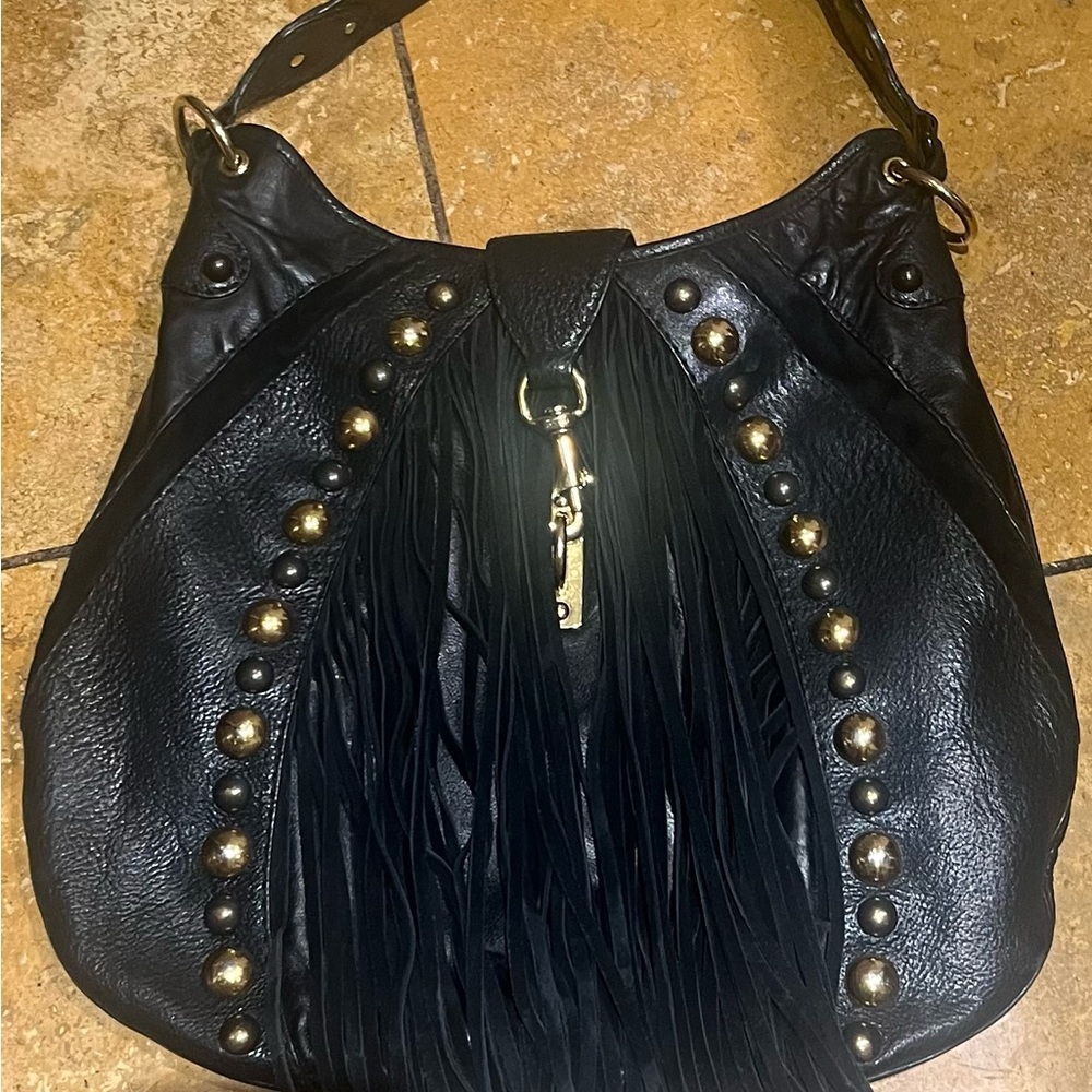 Gucci Black Leather Shoulder Bag with Gold Accents